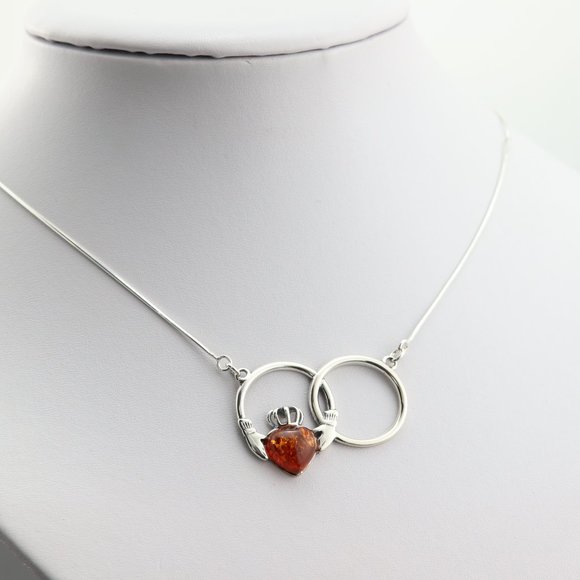 Sterling silver necklace with natural Baltic amber, heart silver necklace - Picture 14 of 16